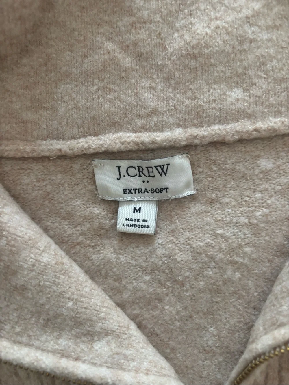 J. Crew Women’s Light Tan Cable-Knit Quarter-Zip Sweater